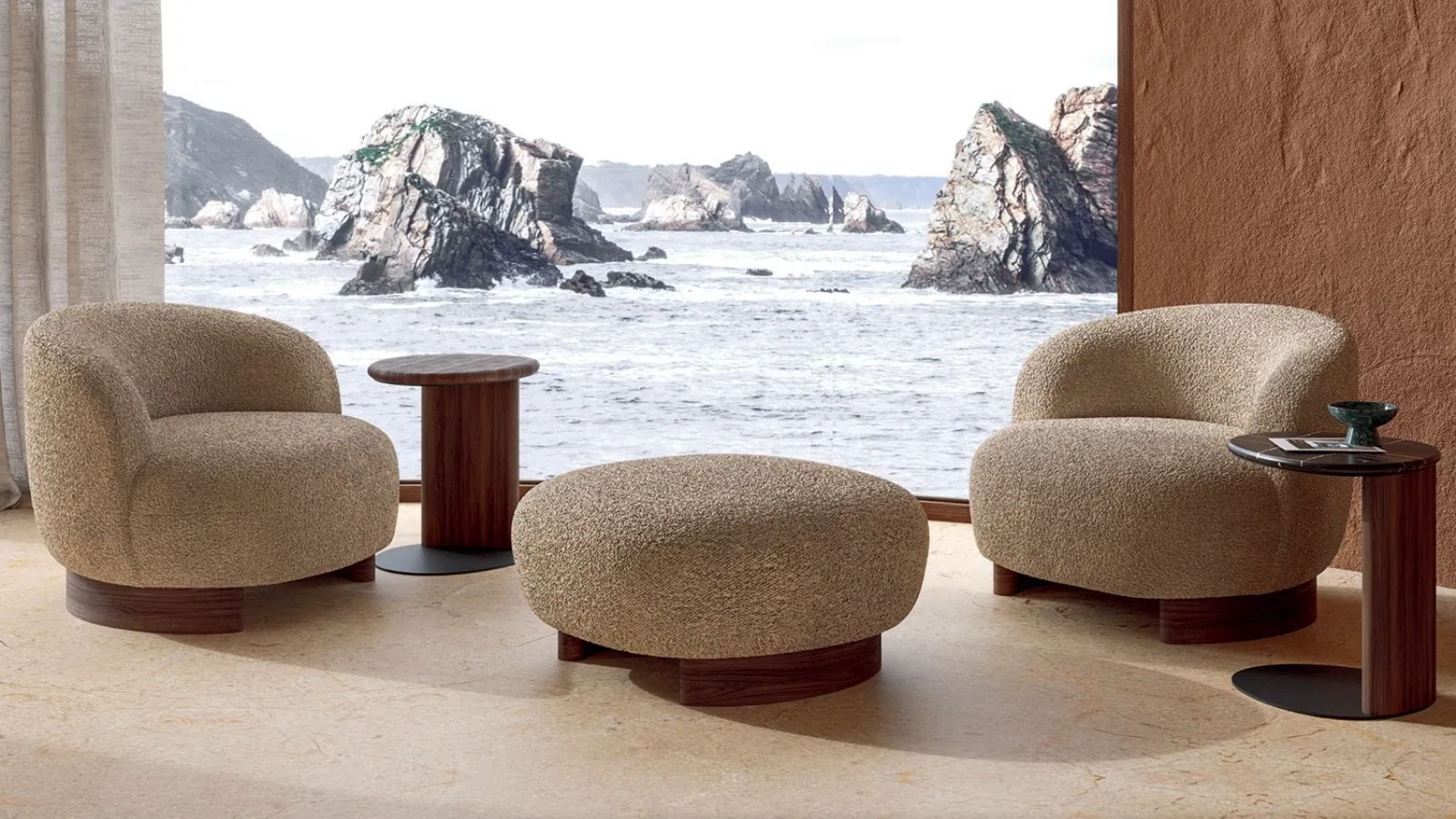 Pouf in tessuto e legno Pebble Big di Nature Design