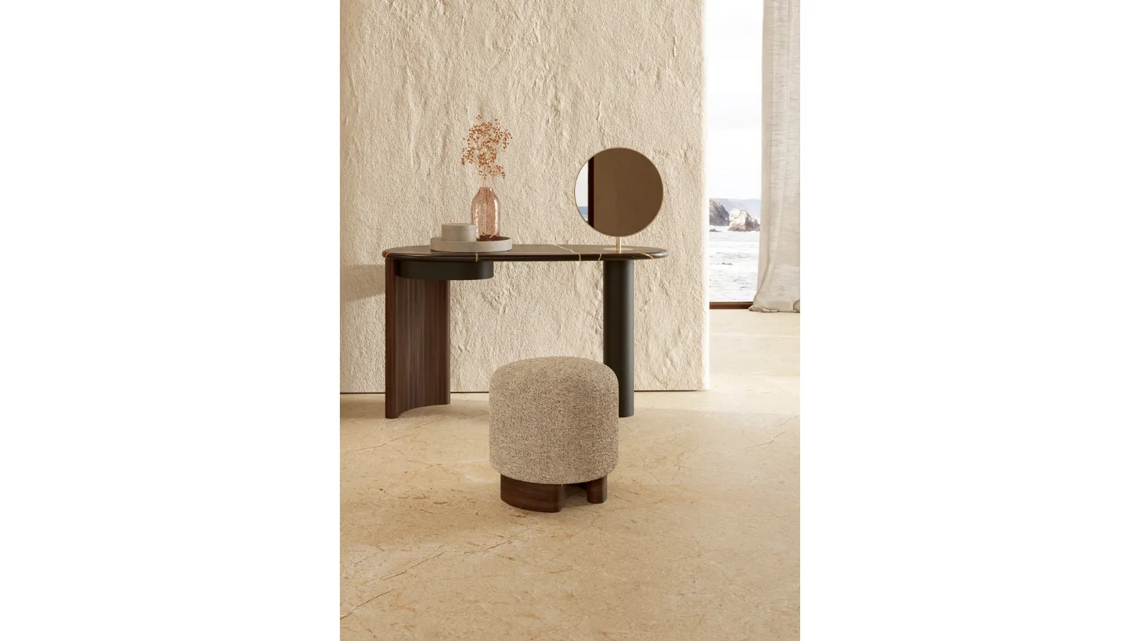 Pouf Pebble Small in tessuto e legno di Rovere di Nature Design