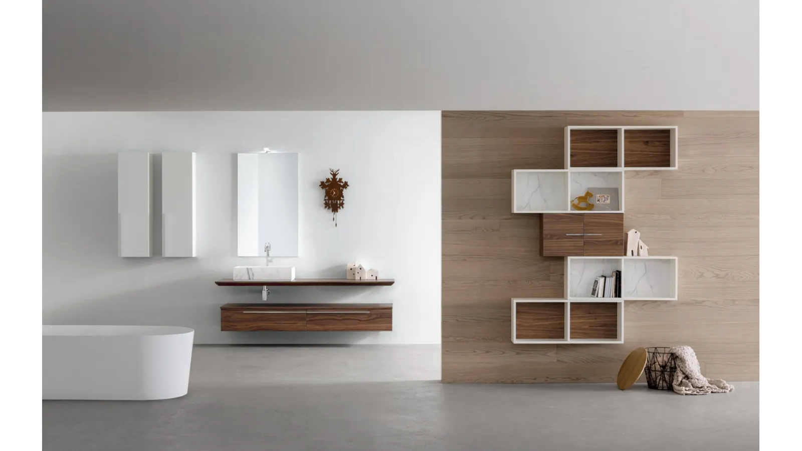 Mobile da Bagno sospeso in Noce con lavabo in gres finitura bianco venato K25 K HOUSE 50 di Compab