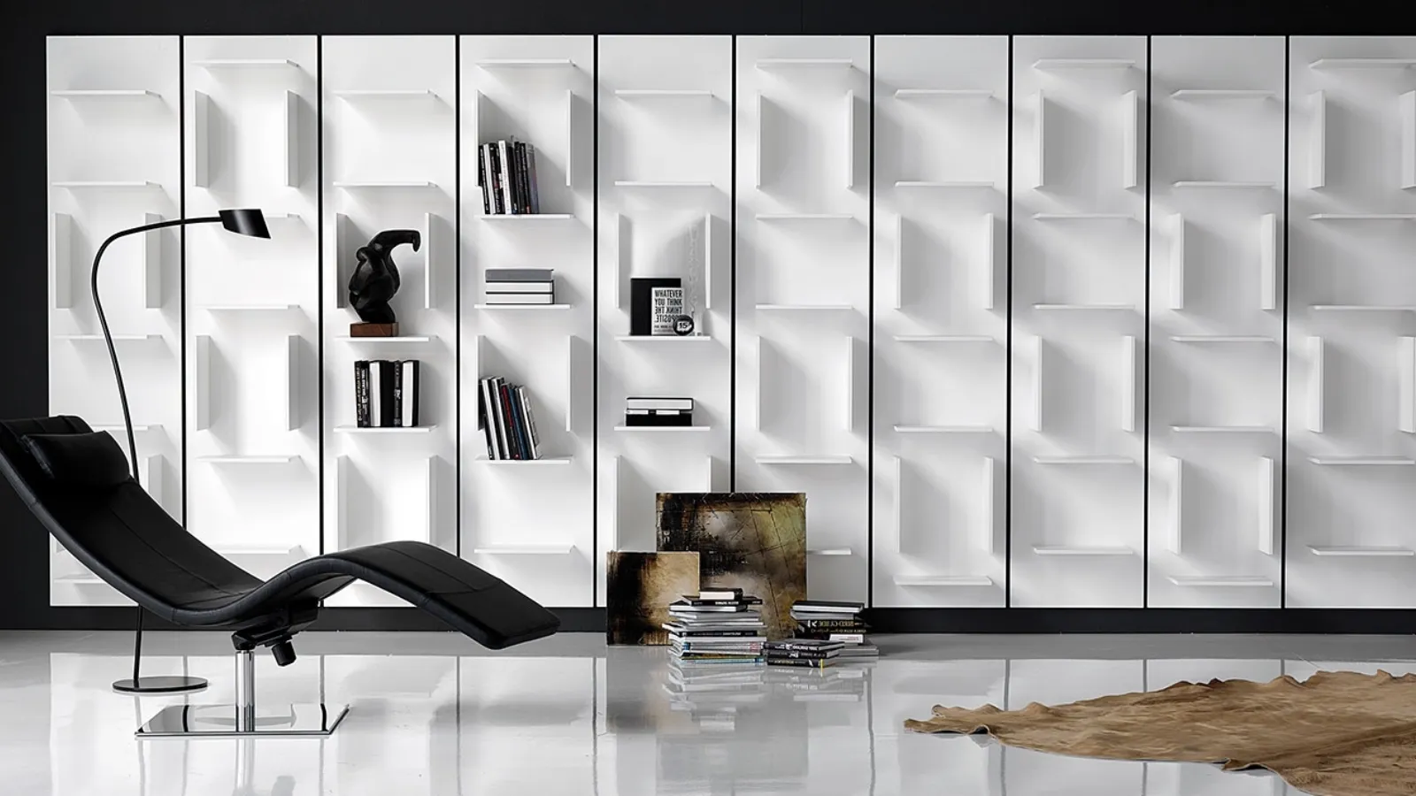 Libreria componibile a muro in legno laccato bianco Fifty di Cattelan Italia