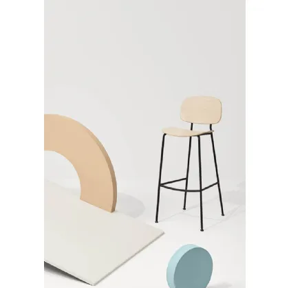 Sgabello Tondina Kitchen Stool in Rovere Naturale con telaio in acciaio di Infiniti