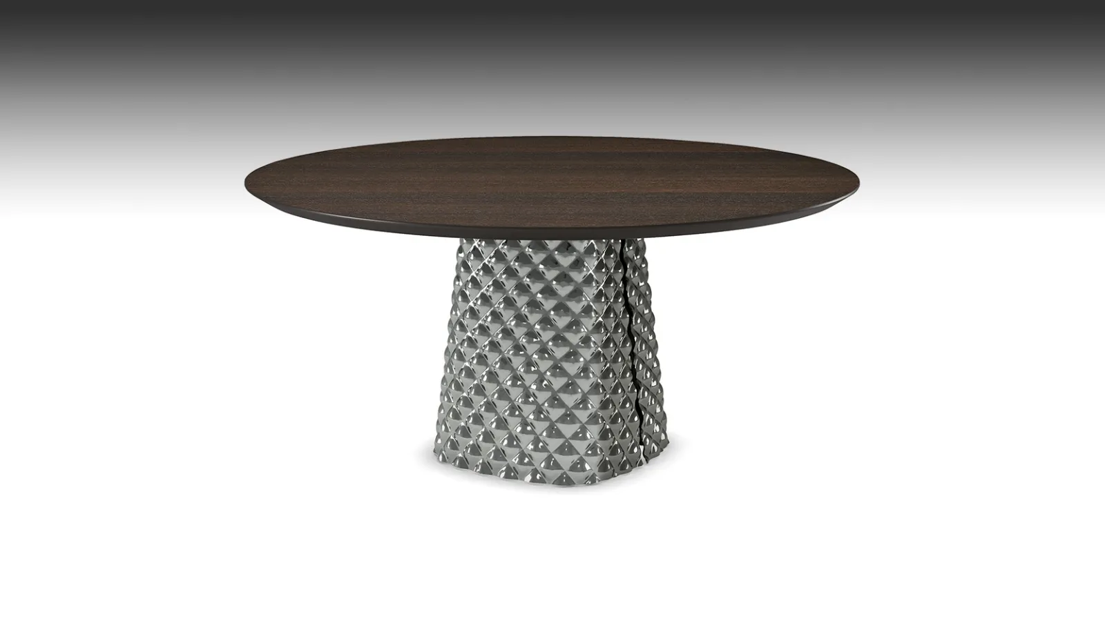 Tavolo con base in cristallo specchiato e piano in legno Atrium Wood Round di Cattelan Italia