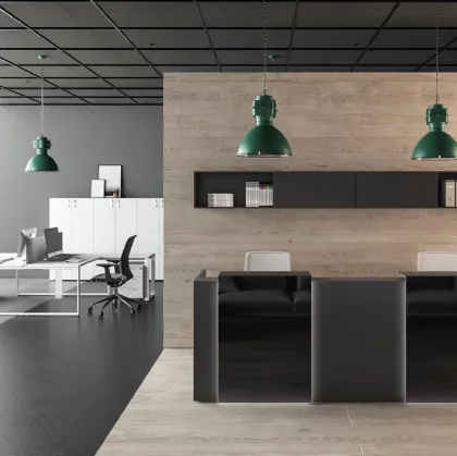 Reception a due postazioni in laccato con pannello frontale retroilluminato in vetro Funny 2019 04 di About Office