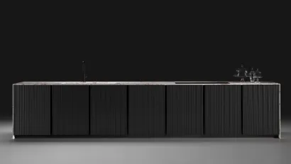 Cucina Design a isola KU45 Stripe in legno Nero con top e fianchi in marmo Melbourne di Key Cucine